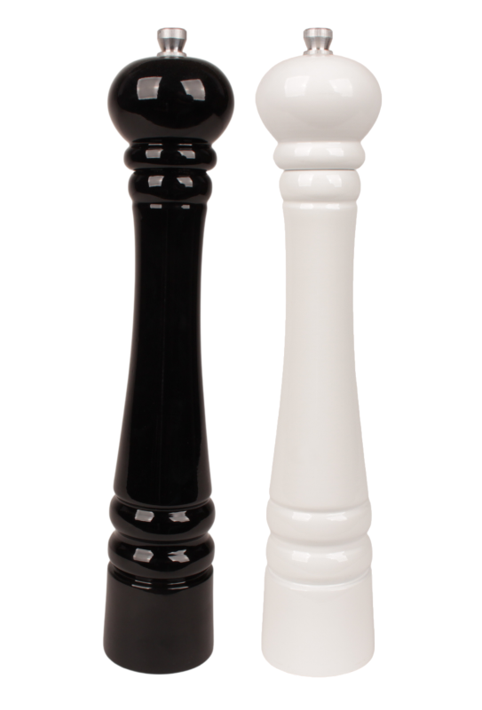 Zestaw młynków drewnianych, sól pieprz, 32 cm, biały, czarny, mielacy mechanizm