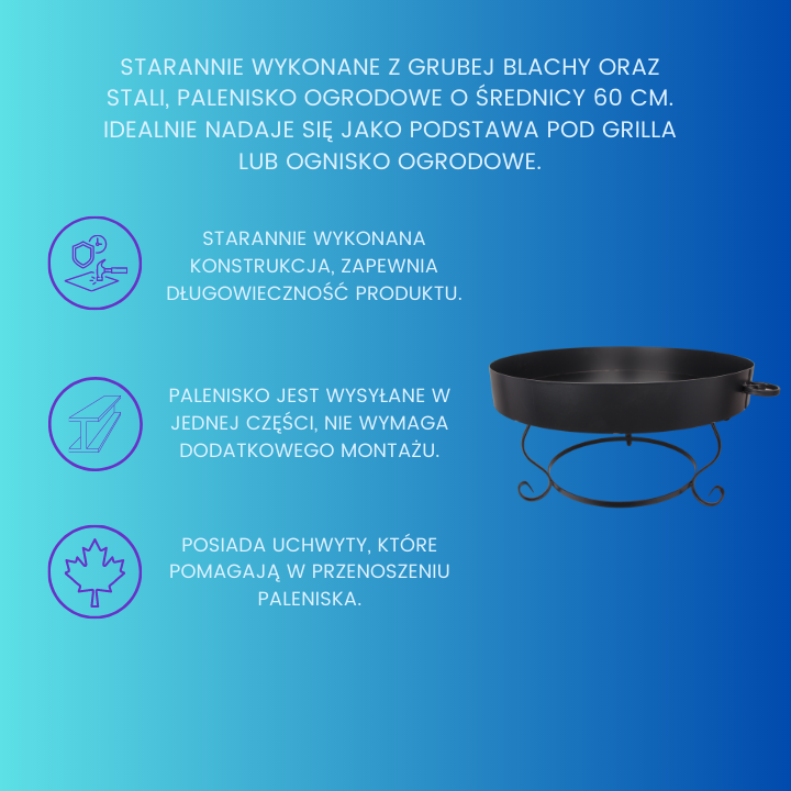 Palenisko 60 cm, ognisko, grill, taras, ogród, relaks