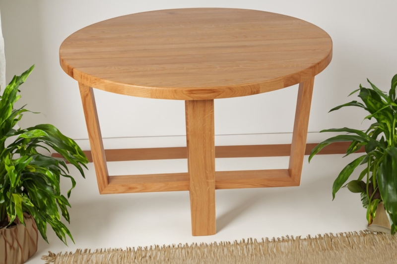 Stół kawowy okrągły dębowy 100 cm, naturalne drewno i minimalistyczny design do każdego wnętrza.