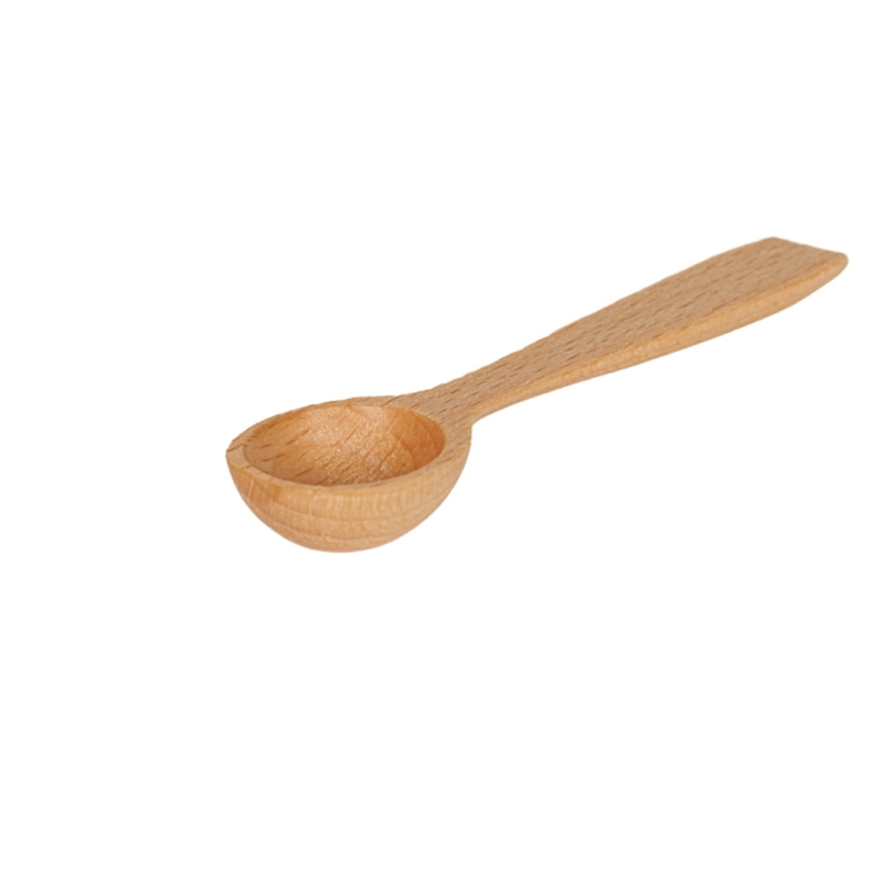 Mała drewniana łyżeczka 7 cm, idealna do nabierania cukru i innych sypkich produktów.