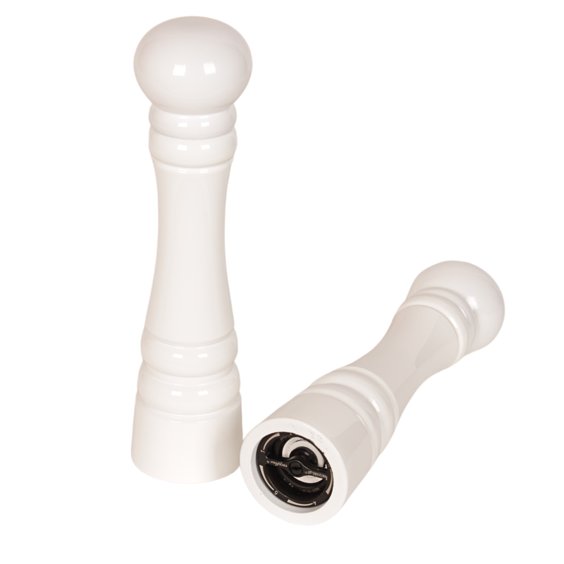 Młynek do przypraw klasy premium, 32 cm, biały, z regulacją mielenia - połączenie tradycji i nowoczesności.