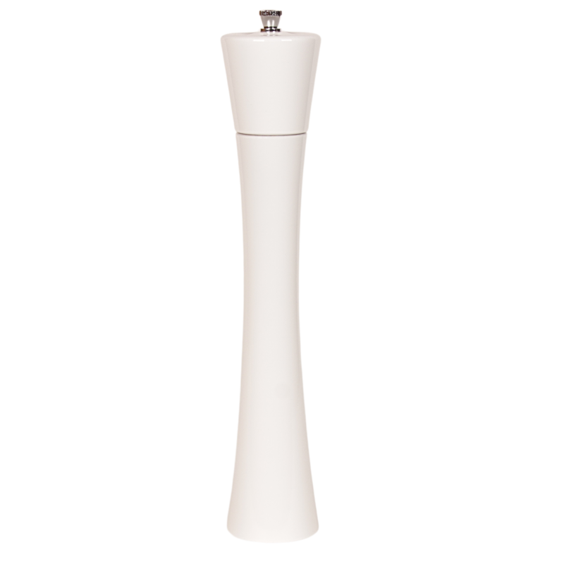 Elegancki biały młynek kuchenny o wysokości 32 cm z nowoczesnym lakierowanym wykończeniem