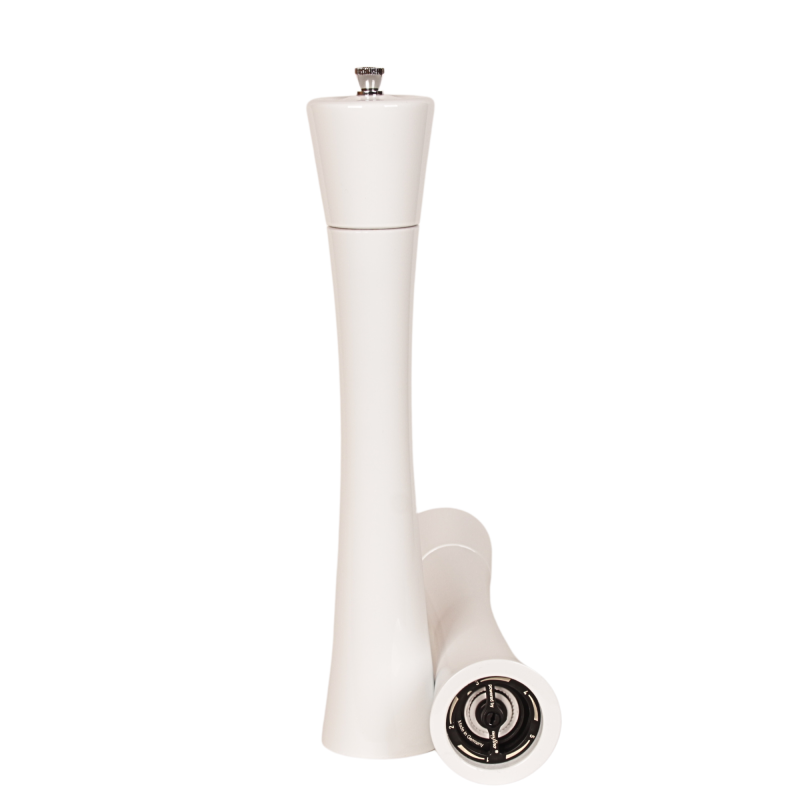 Stylowy młynek do przypraw, 32 cm, w kolorze białym z modnym lakierowanym designem.