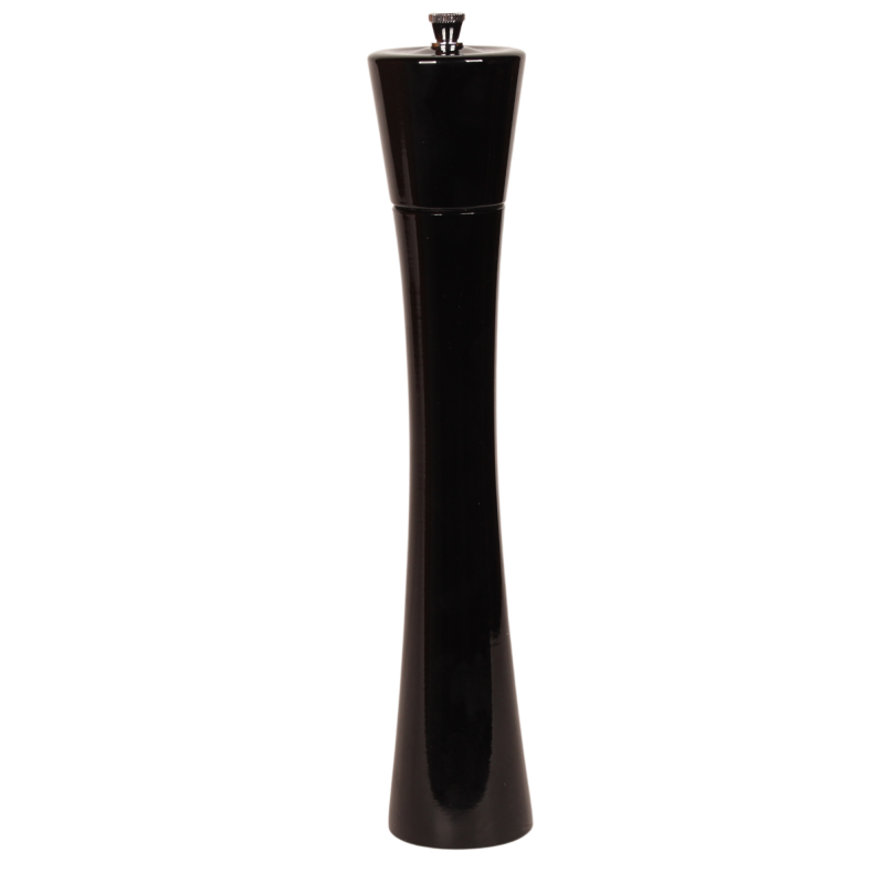 Elegancki czarny młynek kuchenny o wysokości 32 cm z nowoczesnym lakierowanym wykończeniem.