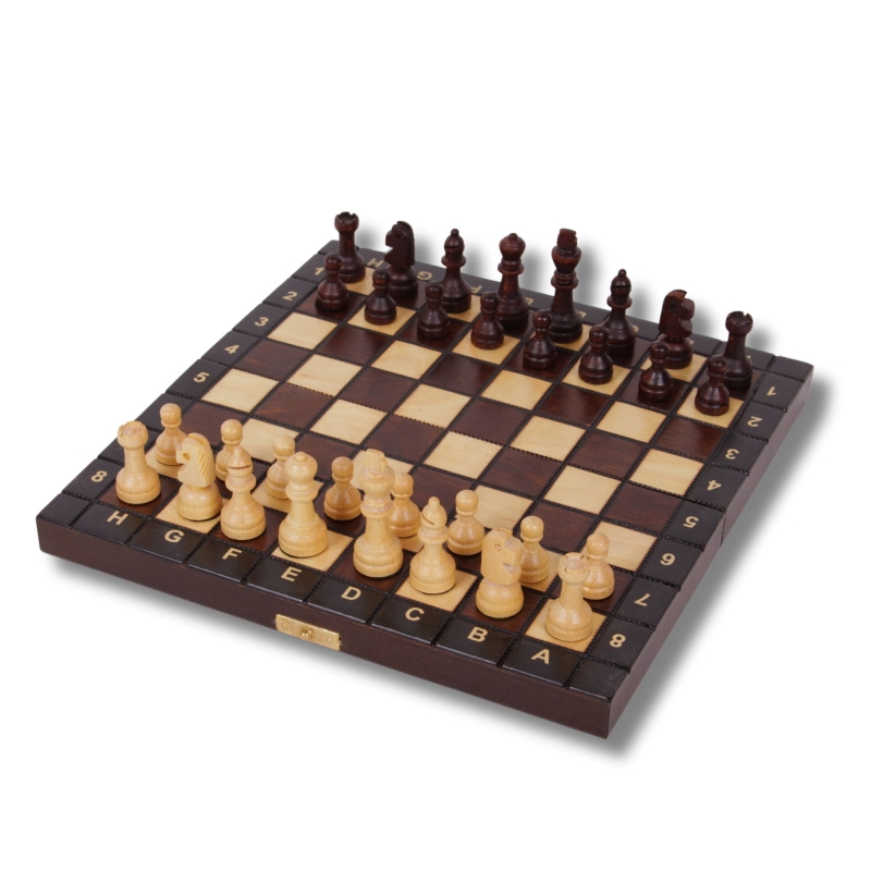 Szachy drewniane szkolne o wymiarach 27x27 cm, model 154