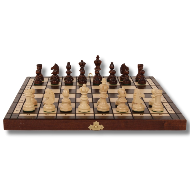 Szachy turniejowe z drewna, model 122A, plansza olimpijska 35 cm