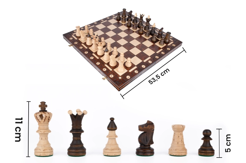 Szachy drewniane Ambasador 53,5x53,5 cm wymiary