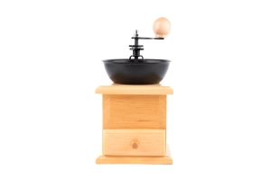 Traditional manual wooden coffee grinder bright