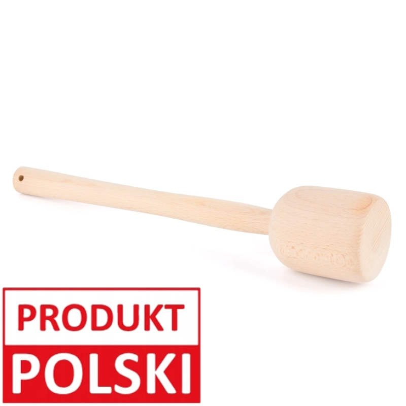 Tłuczek do kapusty 32 cm – drewniane narzędzie do ubijania kapusty z walcowatą główką, oznaczone jako Produkt Polski.