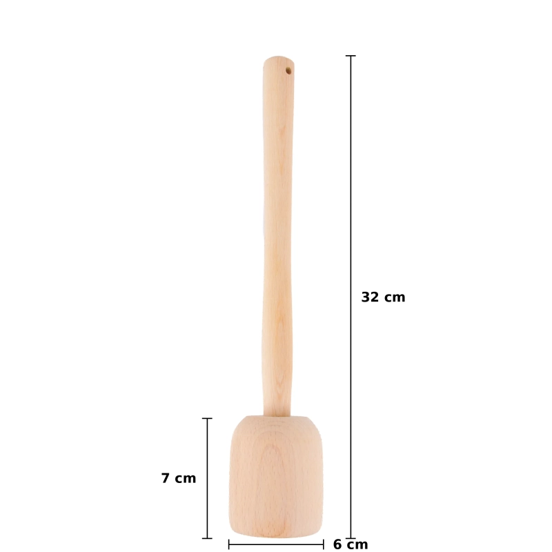 Tłuczek do kapusty 32 cm – widok z wymiarami: długość całkowita 32 cm, wysokość główki 7 cm, szerokość główki 6 cm.