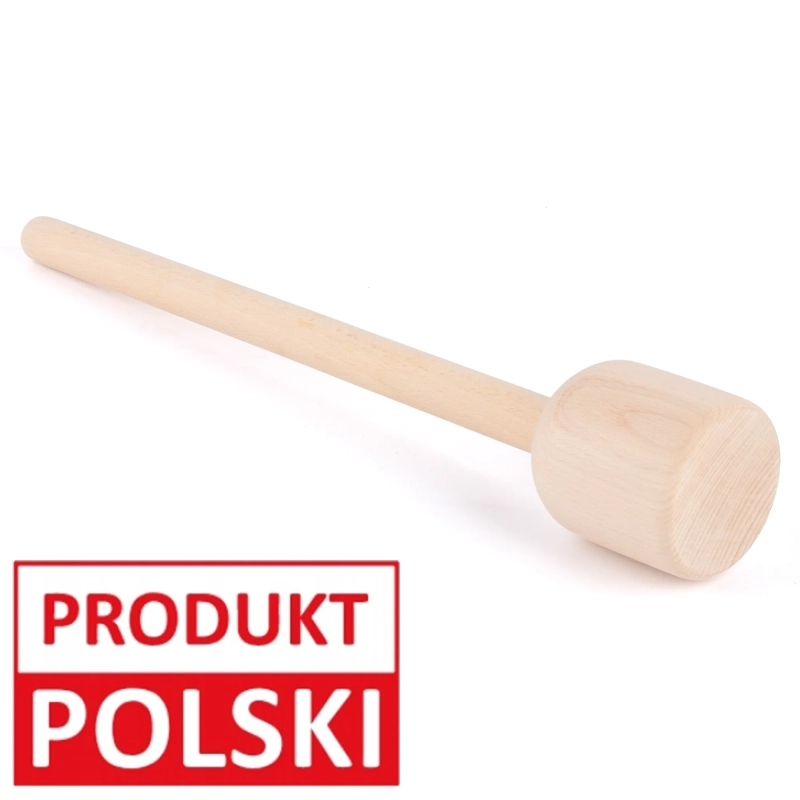 Tłuczek do kapusty 40 cm – drewniane narzędzie do ubijania kapusty z toczonym trzonkiem, oznaczone jako Produkt Polski.