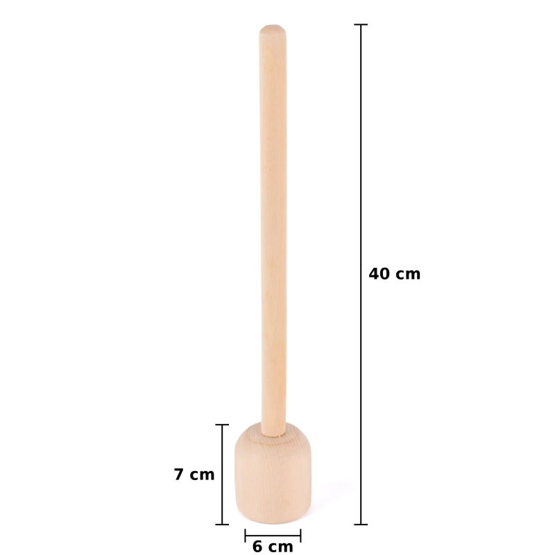 Tłuczek do kapusty 40 cm – widok z wymiarami: długość 40 cm, wysokość główki 7 cm, średnica główki 6 cm.